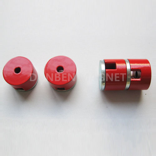 Powerful Alnico Button Magnets, AlNiCo round magnet with groove and bore, red coated