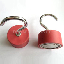 Rubber Coated Magnetic Hooks, Red Rubber Coated Powerful Permanent Neodymium Magnetic Hooks, Rubber Coated Hook Clamping Magnets , Rubber Covered Hook Magnets
