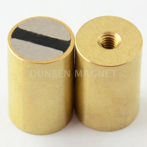 NdFeB Bi-pole Magnets with internal thread, Bi-pole Neodymium Deep Pot Holding Magnets , Bar rod magnets Neodymium-iron-boron with brass body , magnets with cylindrical pot, cylindrical NdFeB magnet