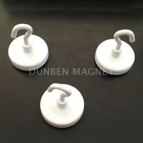 White Paint Ferrite Hook Magnet, Hard Ferrite (Ceramic) Hook Magnet with White Paint, Ceramic Magnetic Hook, Ferrite Pot Magnet with White Hook